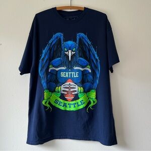 Seattle Seahawks mascot‎ logo navy short sleeve t-shirt XL